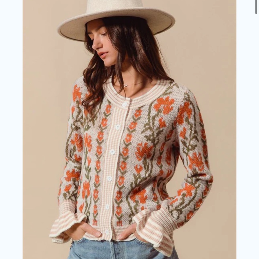 Floral Ruffle Sleeve Cardigan